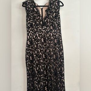 Tadashi Shoji Black and Cream Lace Backless Dress